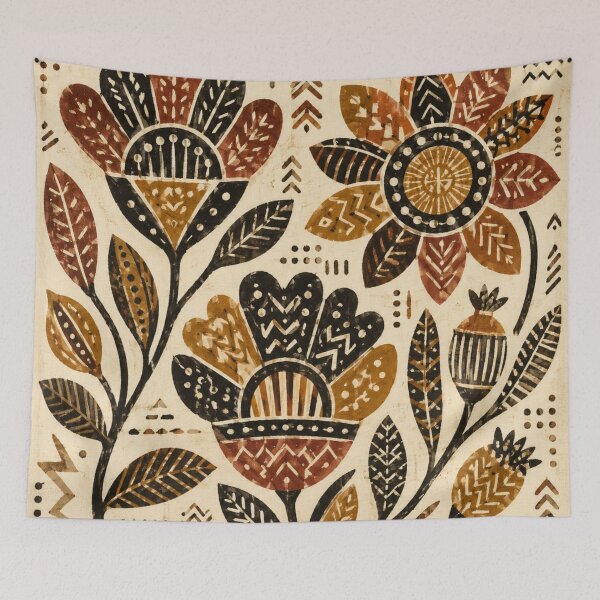 Item preview, Bogolan Folk Flowers – Earthy Mali Botanical Pattern designed and sold by MarekoraStudio.