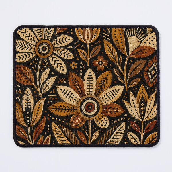 Item preview, Bogolan Dark Folk Flowers – Mali Night Botanical Pattern designed and sold by MarekoraStudio.