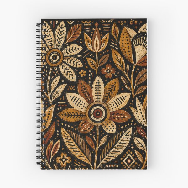 Item preview, Bogolan Dark Folk Flowers – Mali Night Botanical Pattern designed and sold by MarekoraStudio.