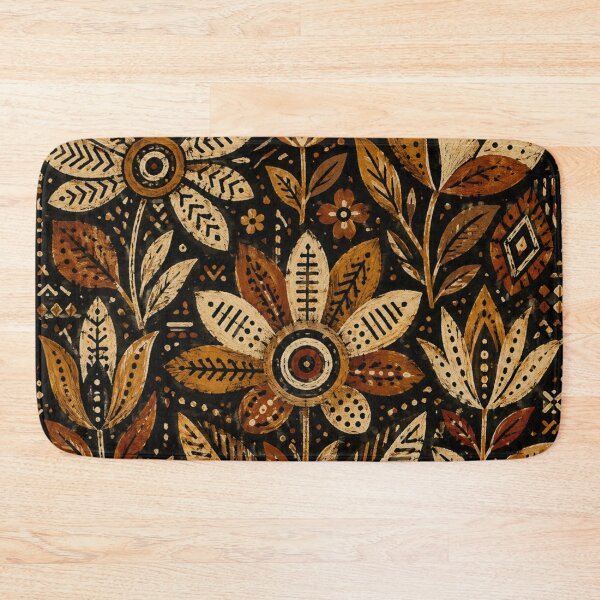 Item preview, Bogolan Dark Folk Flowers – Mali Night Botanical Pattern designed and sold by MarekoraStudio.