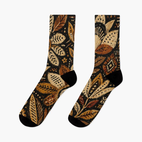 Item preview, Bogolan Dark Folk Flowers – Mali Night Botanical Pattern designed and sold by MarekoraStudio.