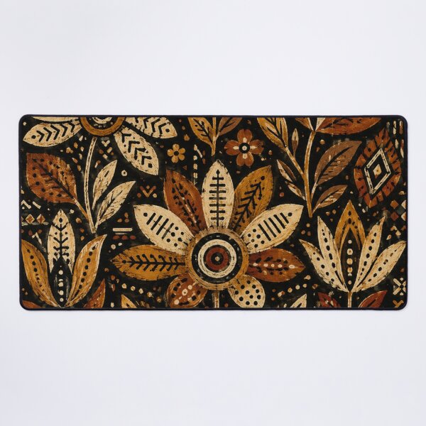 Item preview, Bogolan Dark Folk Flowers – Mali Night Botanical Pattern designed and sold by MarekoraStudio.