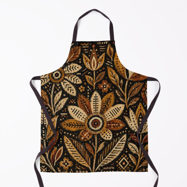 Item preview, Bogolan Dark Folk Flowers – Mali Night Botanical Pattern designed and sold by MarekoraStudio.