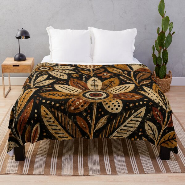 Item preview, Bogolan Dark Folk Flowers – Mali Night Botanical Pattern designed and sold by MarekoraStudio.
