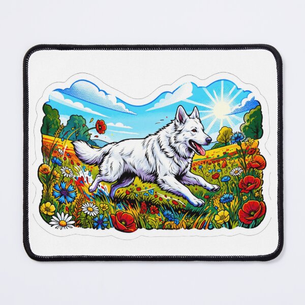Item preview, Happy White Swiss Shepherd in Vibrant Wildflower Meadow designed and sold by BikTee.