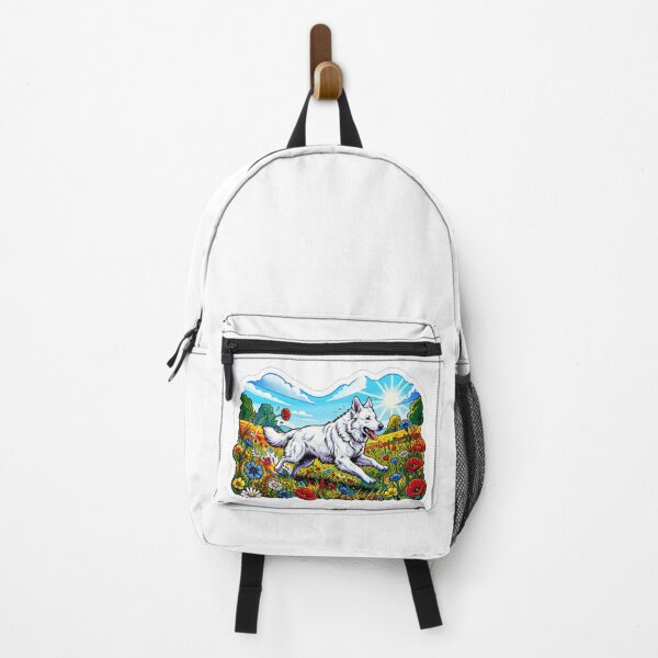 Item preview, Happy White Swiss Shepherd in Vibrant Wildflower Meadow designed and sold by BikTee.