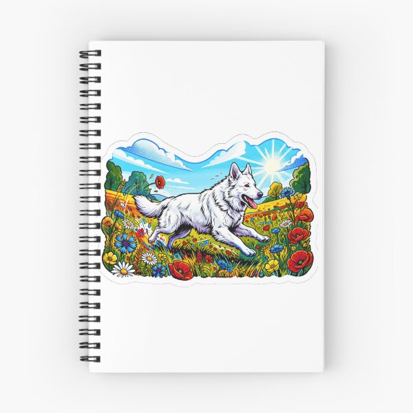 Item preview, Happy White Swiss Shepherd in Vibrant Wildflower Meadow designed and sold by BikTee.