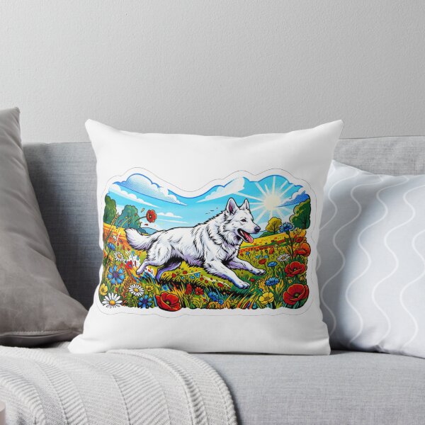 Item preview, Happy White Swiss Shepherd in Vibrant Wildflower Meadow designed and sold by BikTee.