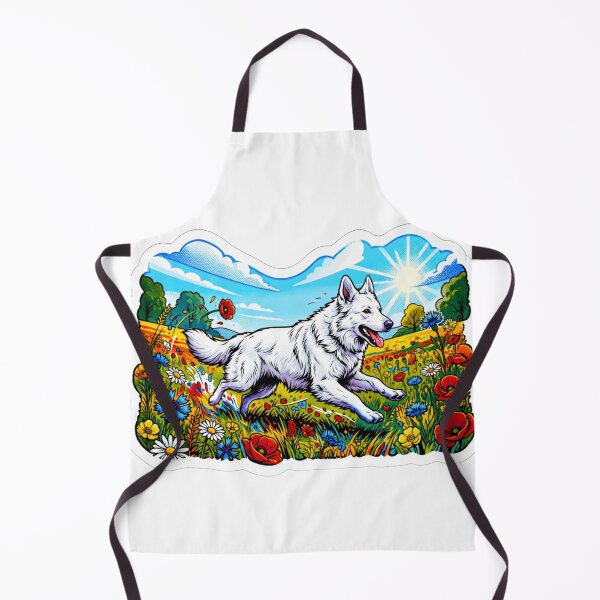 Item preview, Happy White Swiss Shepherd in Vibrant Wildflower Meadow designed and sold by BikTee.