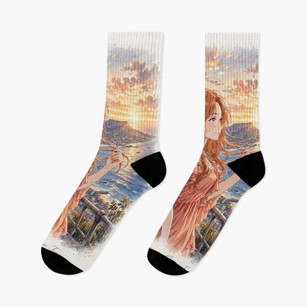 Item preview, South Africa Cape Town with a Radiant Redhead Traveler in a Flowing Coral Dress, Table Mountain, Ocean View and Golden Sunset Landscape designed and sold by DibujandoPorfa.