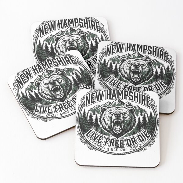Item preview, New Hampshire Live Free Or Die Grizzly Bear Mountain Badge designed and sold by MAJCO-ART.