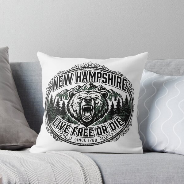 Item preview, New Hampshire Live Free Or Die Grizzly Bear Mountain Badge designed and sold by MAJCO-ART.