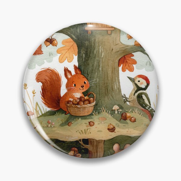 Item preview, Woodland Friends Gather Acorns Together in Scandinavian Autumn Woods designed and sold by UtArt.
