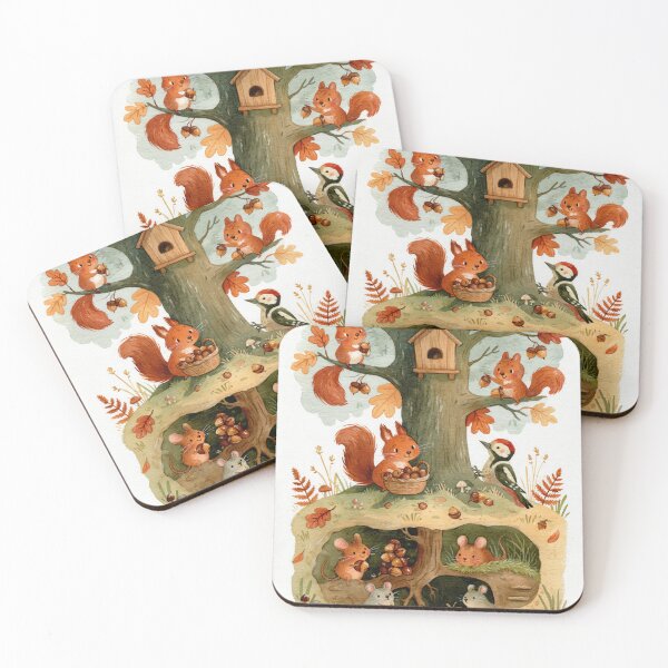 Item preview, Woodland Friends Gather Acorns Together in Scandinavian Autumn Woods designed and sold by UtArt.