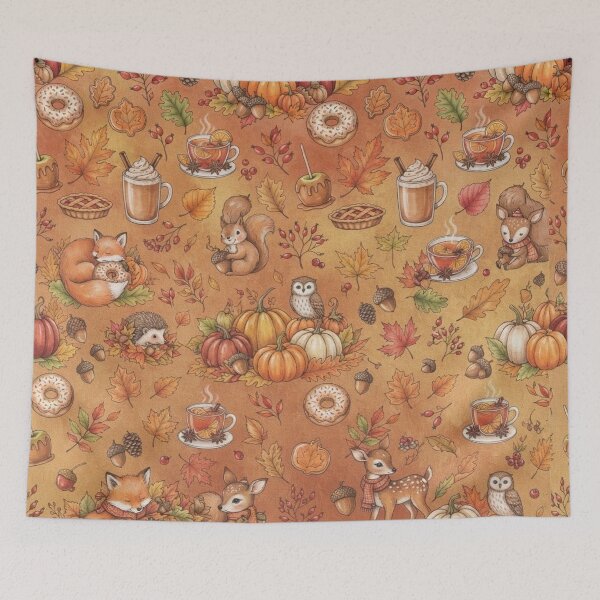 Item preview, Autumn Fall Animals and Fall Food, Fall leaves Pattern / Aesthetic / Thanksgiving Best Selling / Fall Decors / Decorations/ Pillow Cases, Blankets , Socks Phone Case Mug designed and sold by TeenLake.
