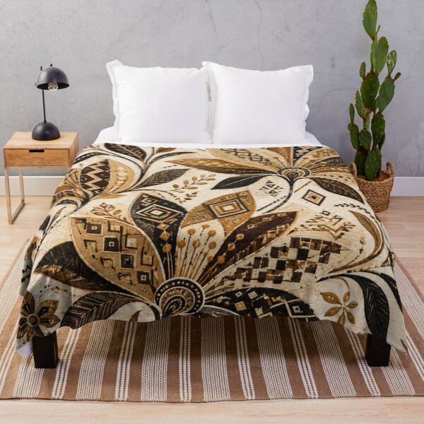 Item preview, Kuba Shoowa Folk Flowers – Raffia Geometric Floral Pattern designed and sold by MarekoraStudio.