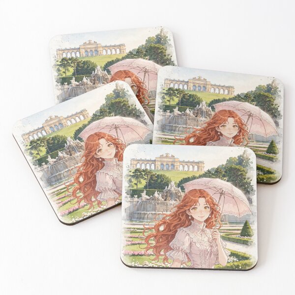 Item preview, Austria Vienna Schonbrunn Palace with a Sweet Redhead Traveler in a Romantic Pink Victorian Dress, Elegant Gardens and Royal European Landscape designed and sold by DibujandoPorfa.