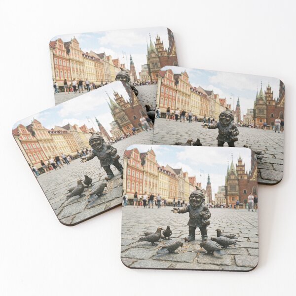Item preview, Gnome Feeding Pigeons Art Print – Market Square Gift, Poland Travel Decor designed and sold by Purrfecta.