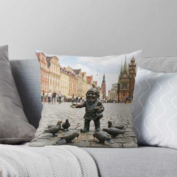 Item preview, Gnome Feeding Pigeons Art Print – Market Square Gift, Poland Travel Decor designed and sold by Purrfecta.