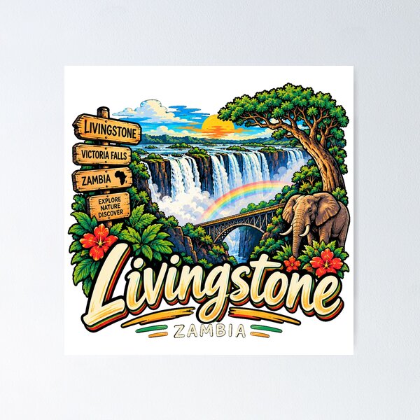 Item preview, Hand Drawn Livingstone Zambia Travel Souvenir Landmark Gift designed and sold by MichaeIRellov.