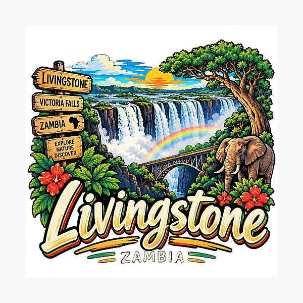 Item preview, Hand Drawn Livingstone Zambia Travel Souvenir Landmark Gift designed and sold by MichaeIRellov.