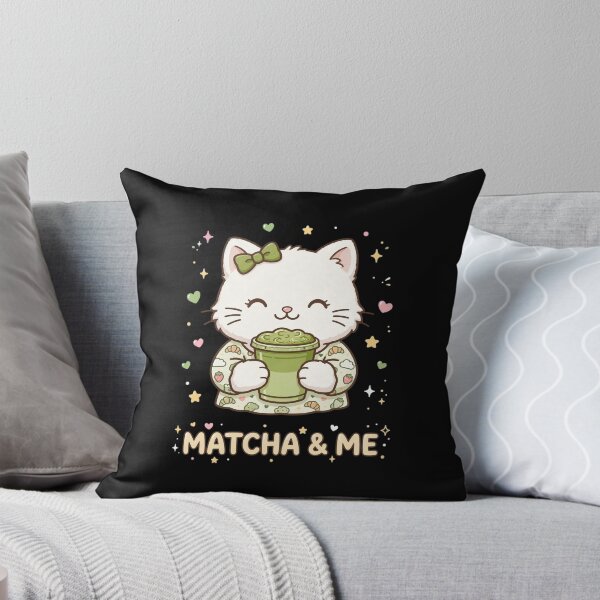 Aperçu de l'œuvre Matcha et moi - Chat mignon buvant du matcha - Cadeau pour chat amateur de matcha créée et vendue par Vibe-Vary.