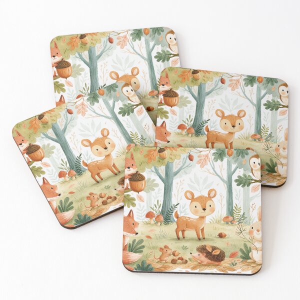 Item preview, Woodland Friends Gathering Acorns in the Scandinavian Autumn Forest designed and sold by UtArt.