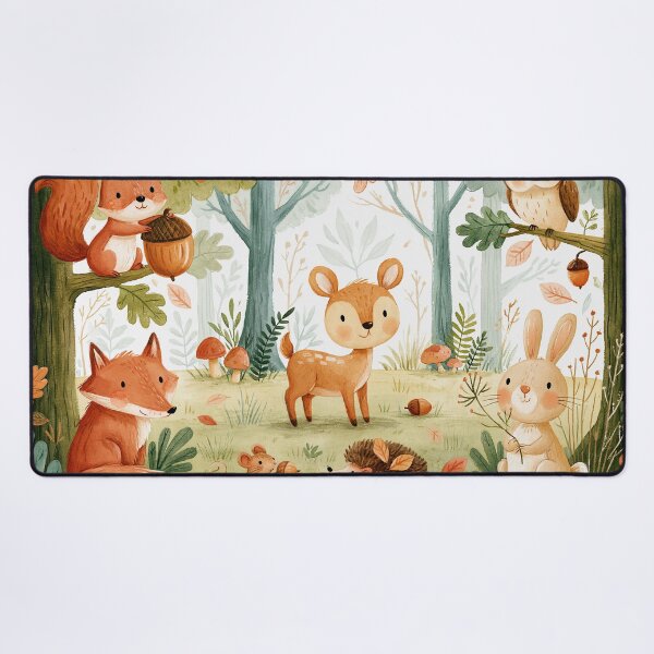 Item preview, Woodland Friends Gathering Acorns in the Scandinavian Autumn Forest designed and sold by UtArt.