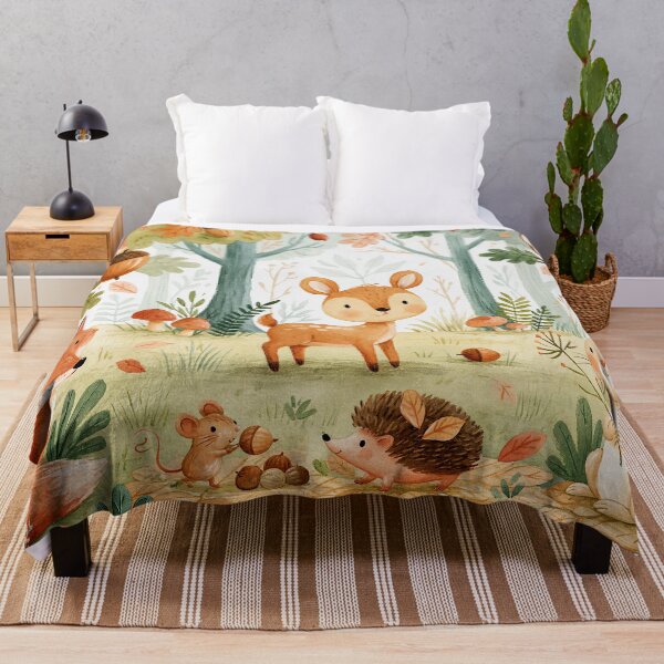 Item preview, Woodland Friends Gathering Acorns in the Scandinavian Autumn Forest designed and sold by UtArt.