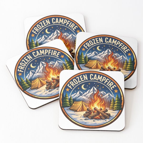 Item preview, Frozen Campfire Winter Mountain Camping Adventure Badge designed and sold by GabeMountainArt.