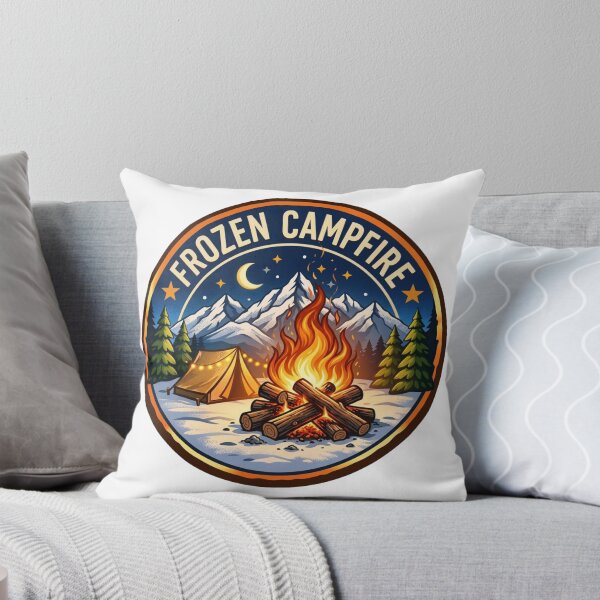Item preview, Frozen Campfire Winter Mountain Camping Adventure Badge designed and sold by GabeMountainArt.