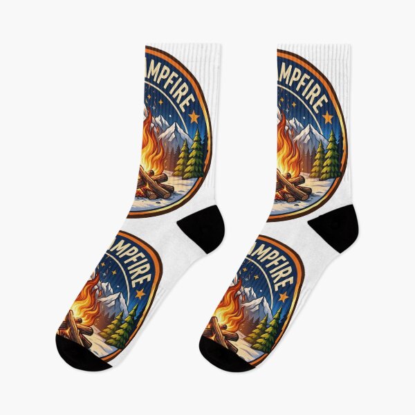 Item preview, Frozen Campfire Winter Mountain Camping Adventure Badge designed and sold by GabeMountainArt.