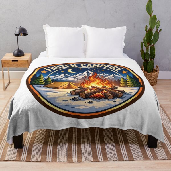 Item preview, Frozen Campfire Winter Mountain Camping Adventure Badge designed and sold by GabeMountainArt.