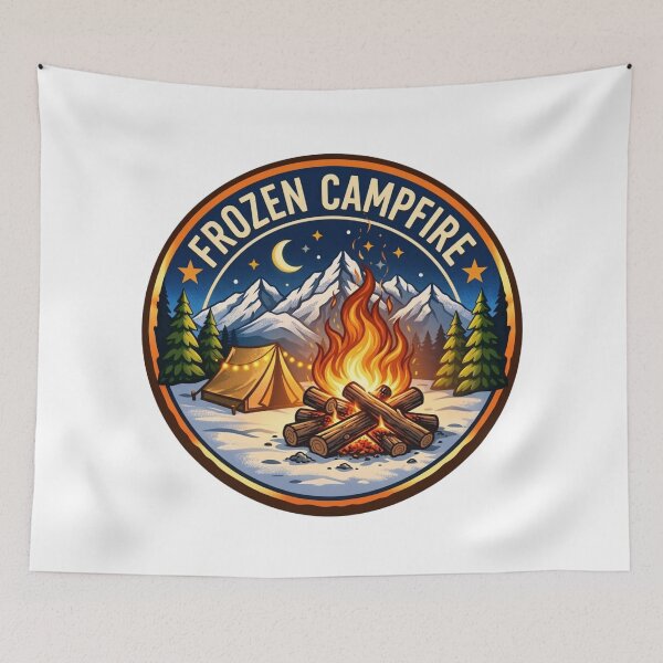 Item preview, Frozen Campfire Winter Mountain Camping Adventure Badge designed and sold by GabeMountainArt.