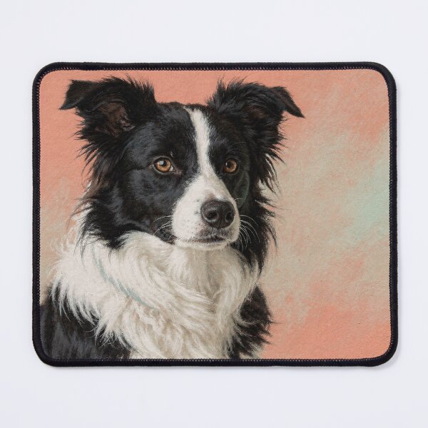 Item preview, Black and White Border Collie Portrait in Coral and Sage designed and sold by Carnival Posters.