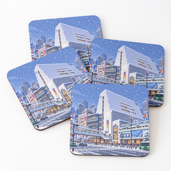 Item preview, Snowy Shinjuku Station Pixel Art designed and sold by sabusabu78.