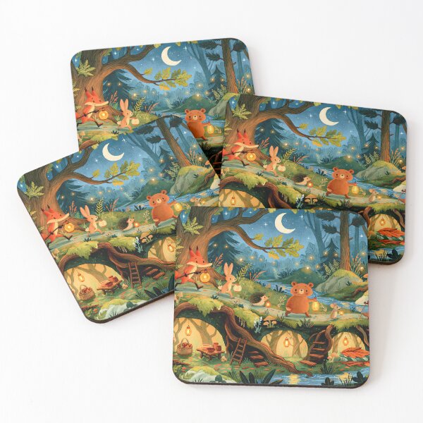 Item preview, Woodland Friends Cozy Moonlit Burrow Beneath the Enchanted Forest Trees designed and sold by UtArt.