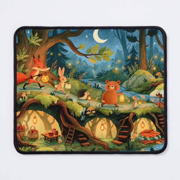 Item preview, Woodland Friends Cozy Moonlit Burrow Beneath the Enchanted Forest Trees designed and sold by UtArt.