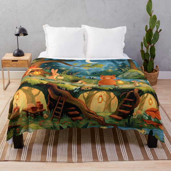 Item preview, Woodland Friends Cozy Moonlit Burrow Beneath the Enchanted Forest Trees designed and sold by UtArt.