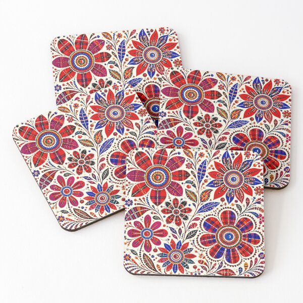 Item preview, Maasai Folk Flowers – Red & Blue Beaded Floral Pattern designed and sold by MarekoraStudio.