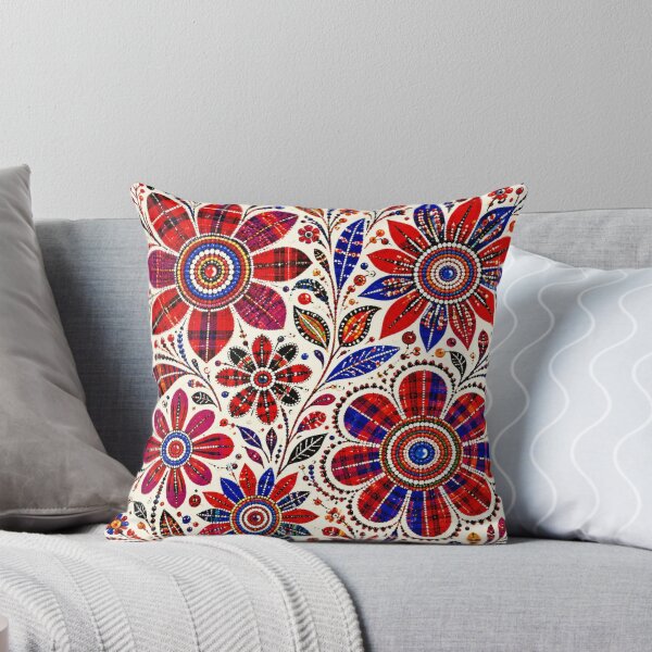 Item preview, Maasai Folk Flowers – Red & Blue Beaded Floral Pattern designed and sold by MarekoraStudio.