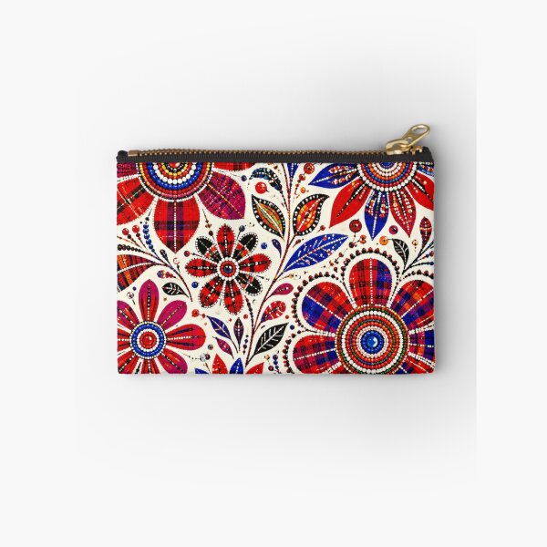 Item preview, Maasai Folk Flowers – Red & Blue Beaded Floral Pattern designed and sold by MarekoraStudio.