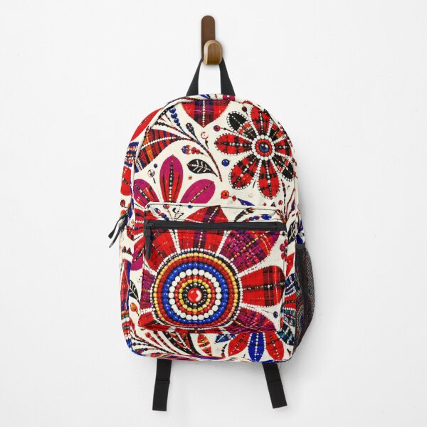 Item preview, Maasai Folk Flowers – Red & Blue Beaded Floral Pattern designed and sold by MarekoraStudio.
