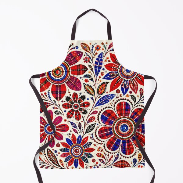 Item preview, Maasai Folk Flowers – Red & Blue Beaded Floral Pattern designed and sold by MarekoraStudio.