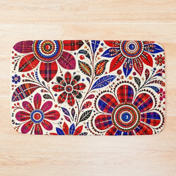 Item preview, Maasai Folk Flowers – Red & Blue Beaded Floral Pattern designed and sold by MarekoraStudio.