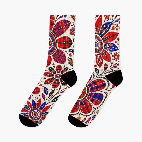 Item preview, Maasai Folk Flowers – Red & Blue Beaded Floral Pattern designed and sold by MarekoraStudio.