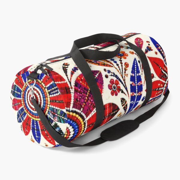 Item preview, Maasai Folk Flowers – Red & Blue Beaded Floral Pattern designed and sold by MarekoraStudio.