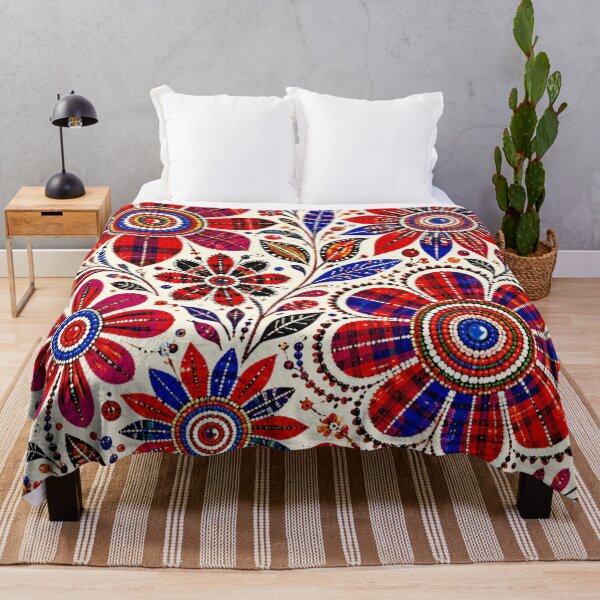 Item preview, Maasai Folk Flowers – Red & Blue Beaded Floral Pattern designed and sold by MarekoraStudio.
