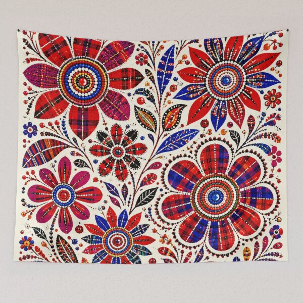 Item preview, Maasai Folk Flowers – Red & Blue Beaded Floral Pattern designed and sold by MarekoraStudio.