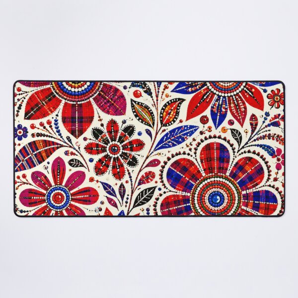 Item preview, Maasai Folk Flowers – Red & Blue Beaded Floral Pattern designed and sold by MarekoraStudio.